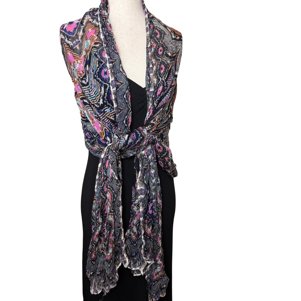 The Limited Womens Geometric Ikat Print Scarf Pink Blue Rayon‎ Lightweight Wrap